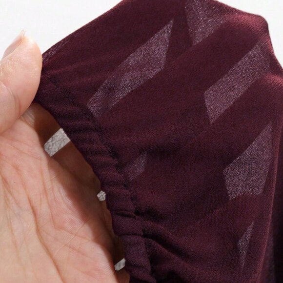 Burgundy Casual Women's Loose Fit Long Sleeve Tie Blouse - Picture 5 of 6